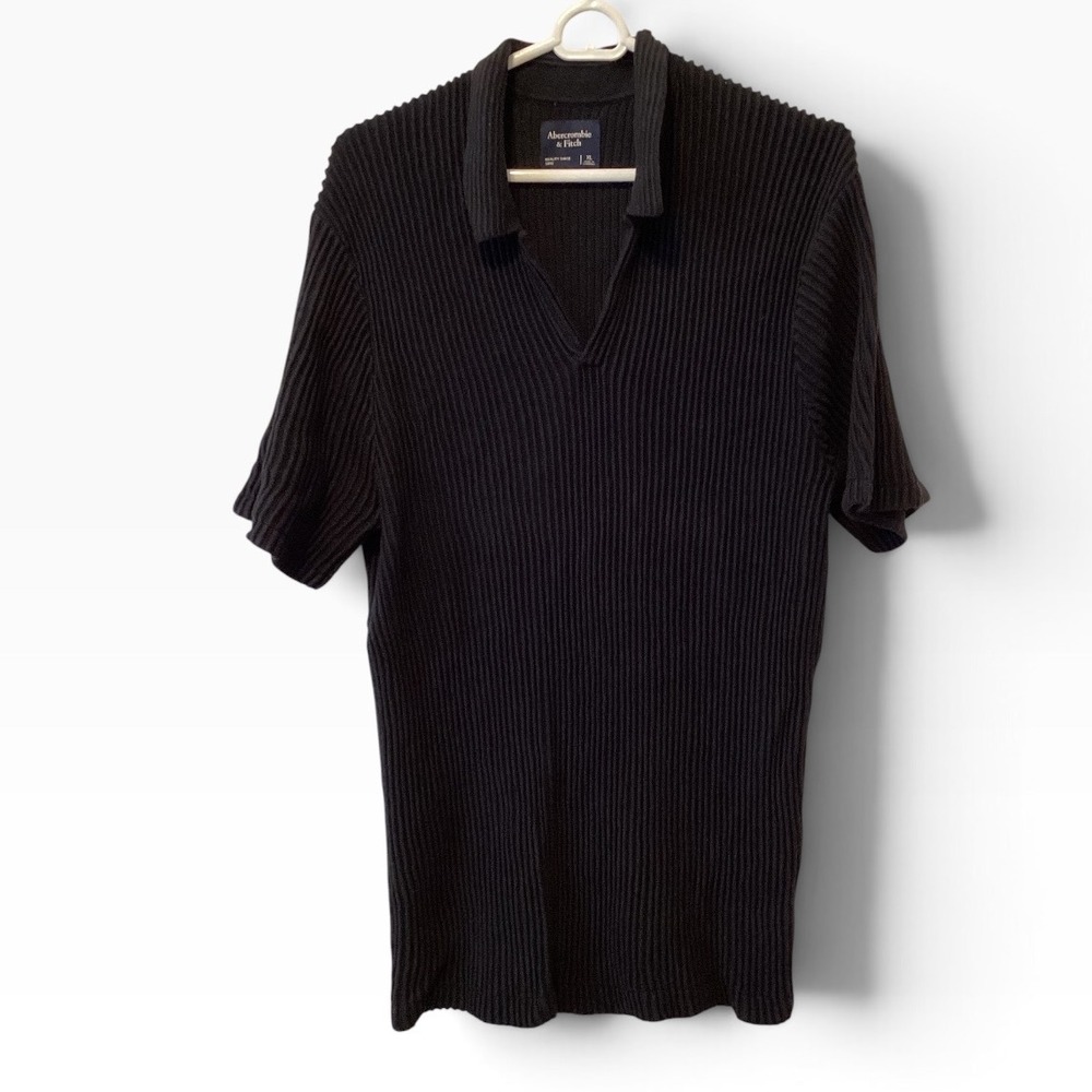 Abercrombie & Fitch Mens Ribbed Knit Johnny Collar Polo Shirt Black XL